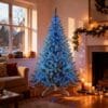 8Ft Flocked Prelit Blue Christmas Tree with Blue LED Lights Multifunction