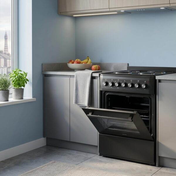 HYE 60cm Freestanding Cooker - Electric Cooker with Kitchen Stove, Black [Energy Class A]