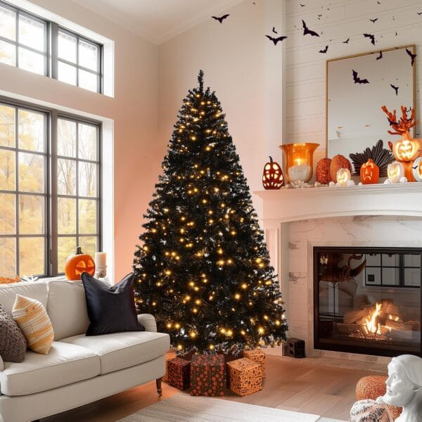 8160C-BRquL._AC_SL1500_ 6ft Black Artificial Christmas Tree with DIY 100 Warm Lights