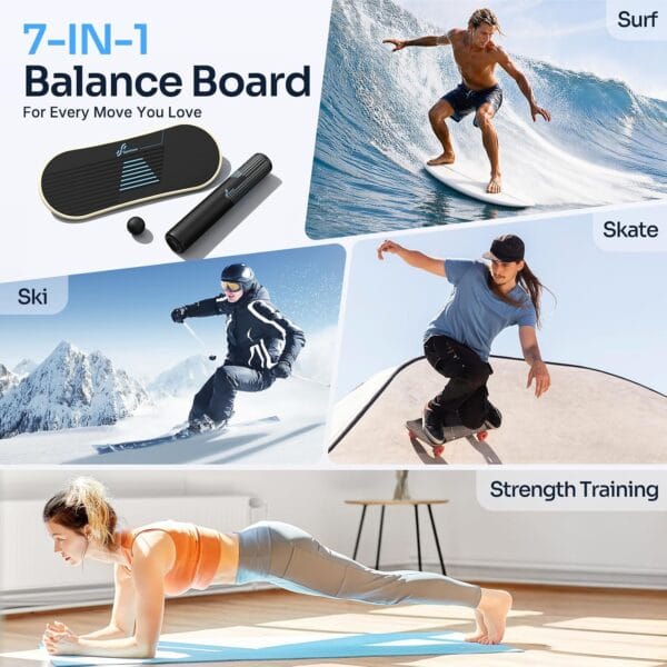 Sportneer Balance Board Wobble Skateboard- 7 Modes With Adjustable Stoppers