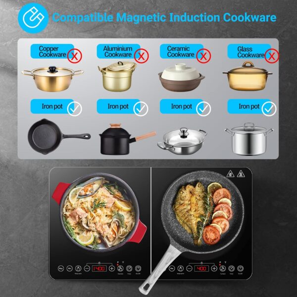 Aobosi Double Induction Hob,Induction Hobs with Black Glass Panel Body