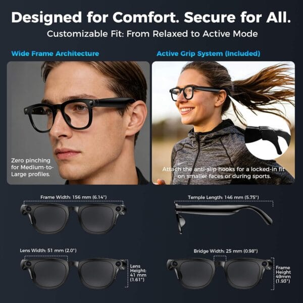 EarlySincere AI Smart Glasses, 8MP 4K POV Camera, EIS HD Video, Translation