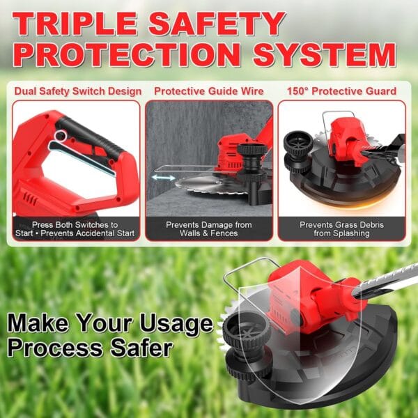 Cordless Strimmer 21V with 2×2000mAh Battery & Charger,Grass Trimmer Cordless with 14 Blades Cutting System