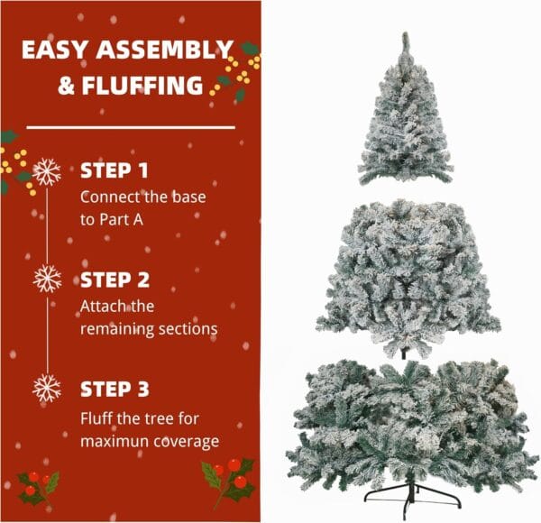 81CKE24dSIL._AC_SL1500_ Asinse 7ft Pre-Lit Snow Flocked Christmas Tree with 450 Chasing Warm LED Lights