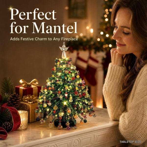 DIY Beaded Christmas Tree Kit with Lights, 3D Holiday Craft Set