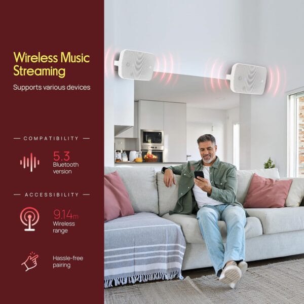 Pyle Bluetooth Garden Speakers Pair – 16.5 cm (6.5") 800W Weatherproof Wall/Ceiling Mounted Outdoor Wireless Speaker System