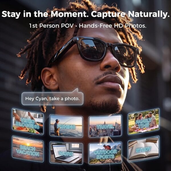 EarlySincere AI Smart Glasses, 8MP 4K POV Camera, EIS HD Video, Translation