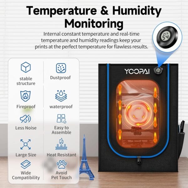 3D Printer Enclosure with Ventilation Kit, LED Light,Thermo-Hygrometer