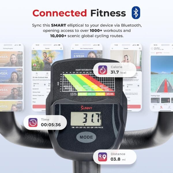 Sunny Health & Fitness Smart Upright Elliptical Machine & Cross Trainer