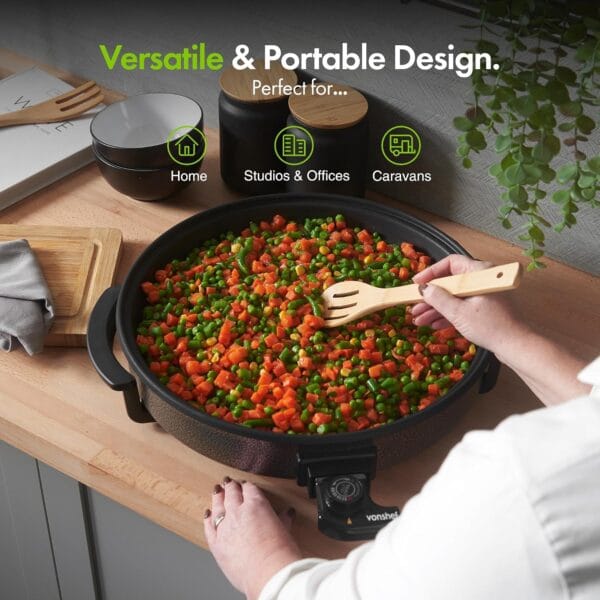 Vonshef Electric Frying Pan 6L – 42cm Multi Cooker with Glass Lid, 1500W