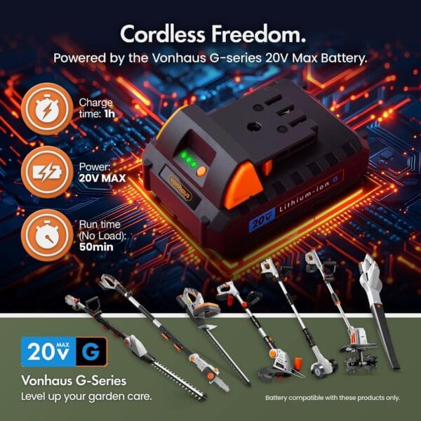 VonHaus Pole Hedge Trimmer Cordless 20V – x2 Batteries & Charger, G-Series
