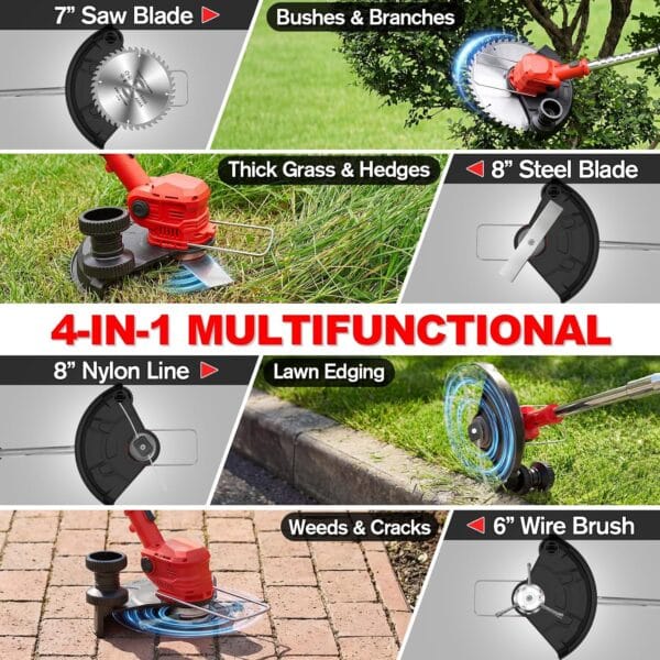 Cordless Strimmer 21V with 2×2000mAh Battery & Charger,Grass Trimmer Cordless with 14 Blades Cutting System