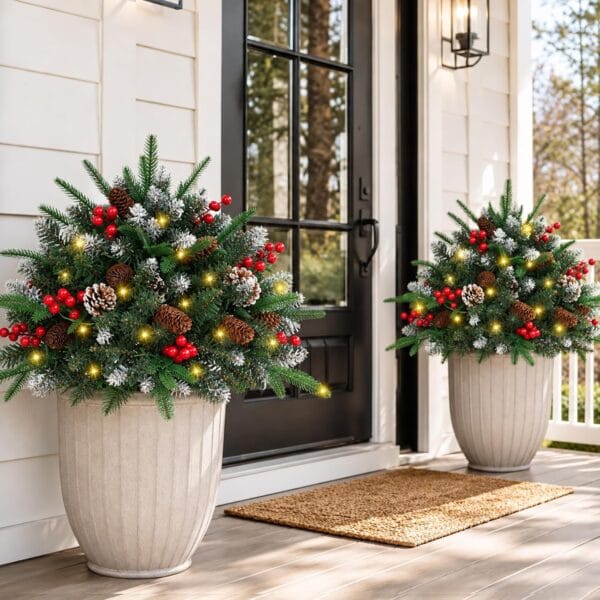 2-Pack Prelit Christmas Pot Inserts with Pinecones & Berries
