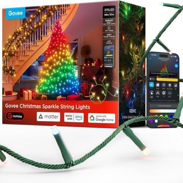 Govee Christmas Sparkle String Lights, RGBWIC Lights with 375 LEDs, 30m [Energy Class G]