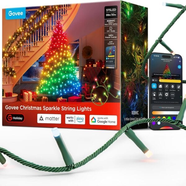 Govee Christmas Sparkle String Lights, RGBWIC Lights with 375 LEDs, 30m [Energy Class G]