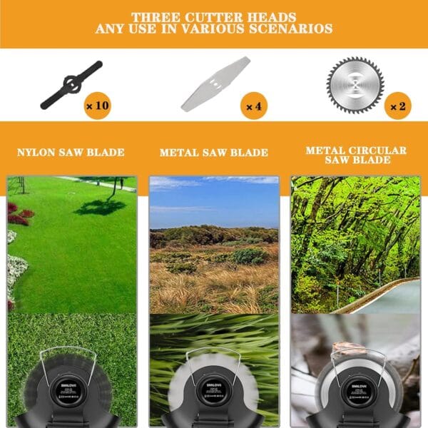 21V Cordless Strimmer, Telescopic Lightweight Grass Trimmer with 6xMetal Blades & 10xPlastic Blades