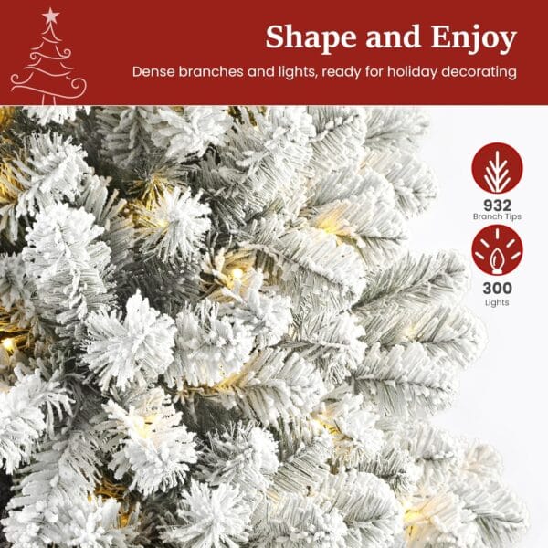 SHareconn 7ft Pre Lit Christmas Tree Snow Flocked with 13 Modes & 932 Tips