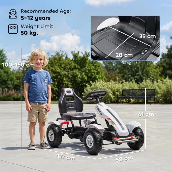81Muush0NFL._AC_SL1500_ HOMCOM Pedal Go Kart for Kids, Adjustable Seat, Ages 5-12 Years, White