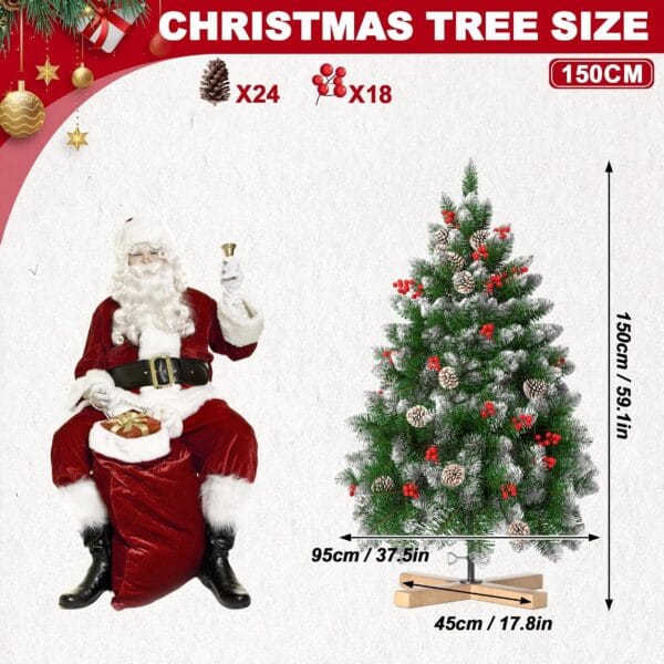 5 ft/150cm PVC Snow Flocked Artificial Christmas Tree Green Flocked