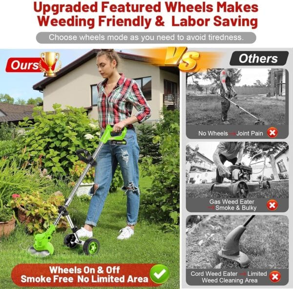 Cordless Garden Strimmers,Electric Cordless 21v Grass Strimmer with 2 X 2000mAh Battery