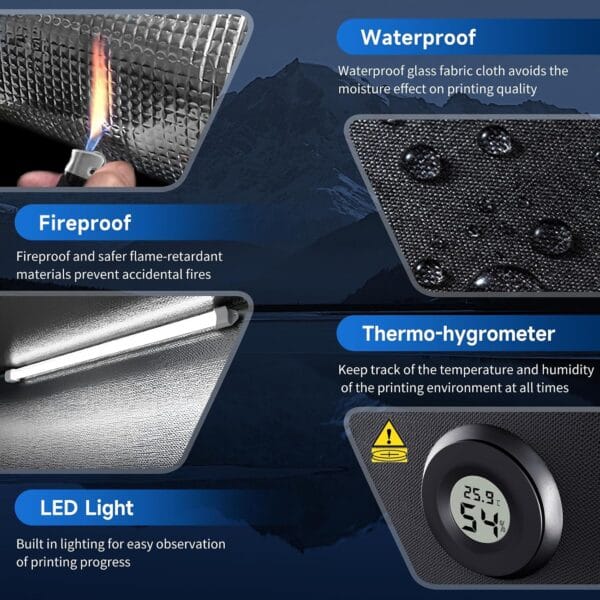 3D Printer Enclosure with Ventilation Kit, LED Light,Thermo-Hygrometer