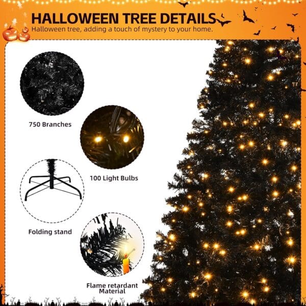 81TgUB+zqoL._AC_SL1500_ 6ft Black Artificial Christmas Tree with DIY 100 Warm Lights