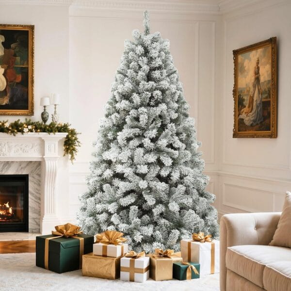81VekQuAtoL._AC_SL1500_ YITAHOME Christmas Tree 6ft, Full Snow Flocked Artificial Tree with Foldable Metal Stand & Metal Frame