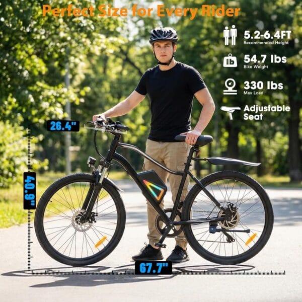Finbike 26in Electric Bikes for Adults, 100KM Range, APP and USB Charging
