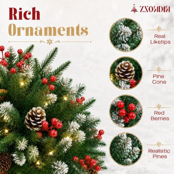 2-Pack Prelit Christmas Pot Inserts with Pinecones & Berries