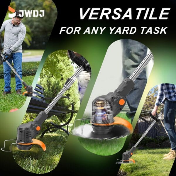 Cordless Strimmer 21V Li-ion Batteries Metal Blade Strimmer grass trimmers With Fast Charger 20 different types of blades for Garden Clearing Weeds Flower Trees (BLACK)