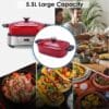 Homtone Slow Cooker Electric 6-in-1, 5.5L/4.8 qt Multicooker Red