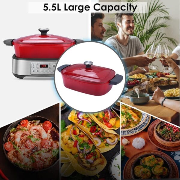 Homtone Slow Cooker Electric 6-in-1, 5.5L/4.8 qt Multicooker Red