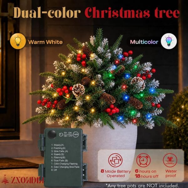 2-Pack Prelit Christmas Pot Inserts with Pinecones & Berries