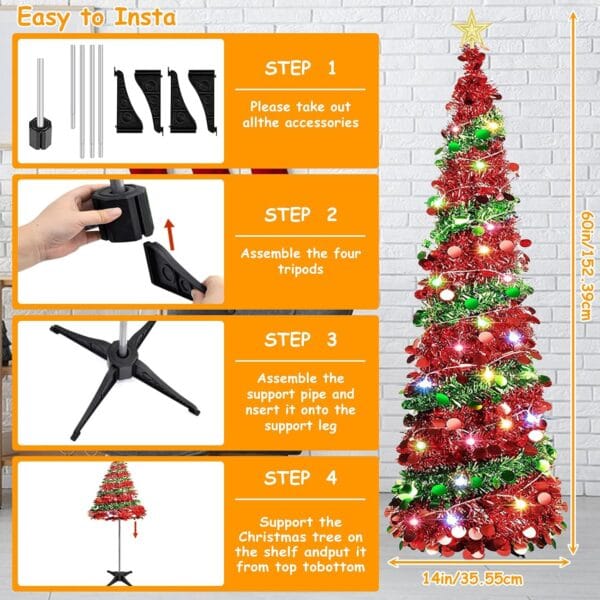 5 Ft Pop Up Christmas Tree with 16.5 Ft String Lights
