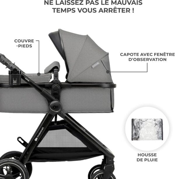 Kinderkraft ESME 3-in-1 Travel System with Mink PRO I-Size Car Seat, Grey