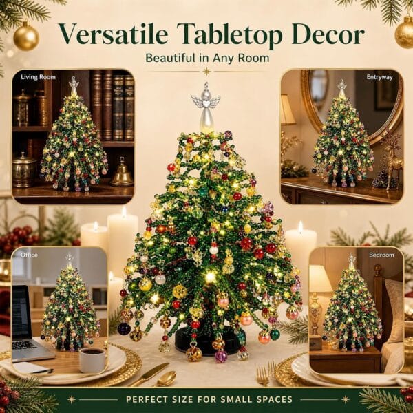DIY Beaded Christmas Tree Kit with Lights, 3D Holiday Craft Set