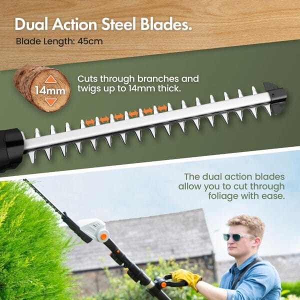 VonHaus Pole Hedge Trimmer Cordless 20V – x2 Batteries & Charger, G-Series