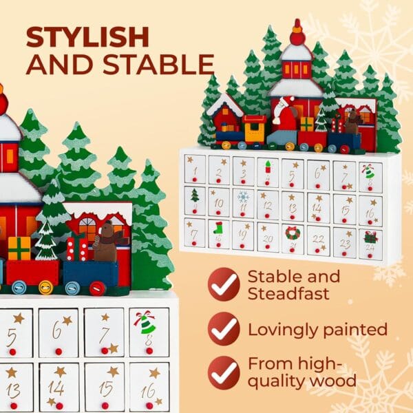 Spielwerk® Wooden Advent Calendar, Chocolates Gift Box, Christmas Landscape