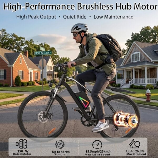 Finbike 26in Electric Bikes for Adults, 100KM Range, APP and USB Charging
