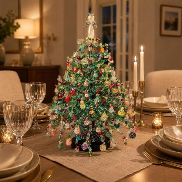 DIY Beaded Christmas Tree Kit with Lights, 3D Holiday Craft Set