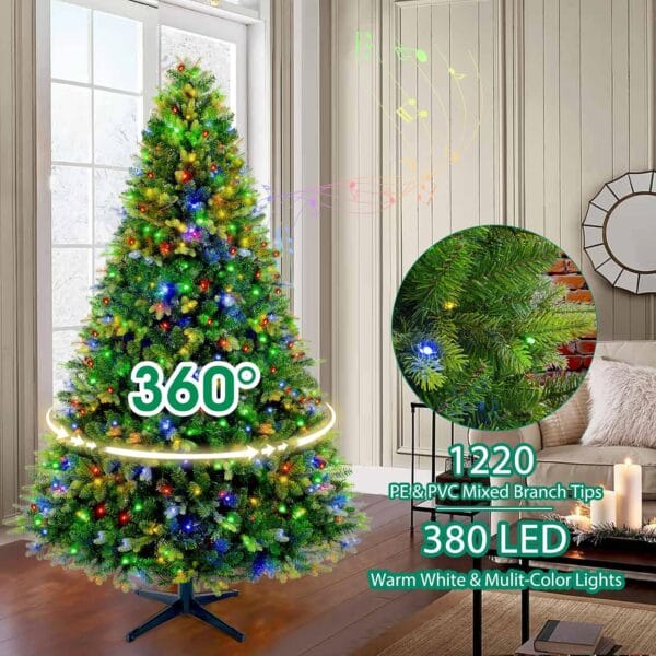 360° Rotating Prelit Christmas Tree 7ft - Musical Artificial Christmas Tree with Remote Control