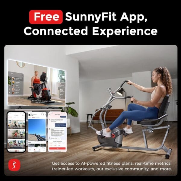 Sunny Health & Fitness Smart Recumbent Cross Trainer for Full-Body Exercise