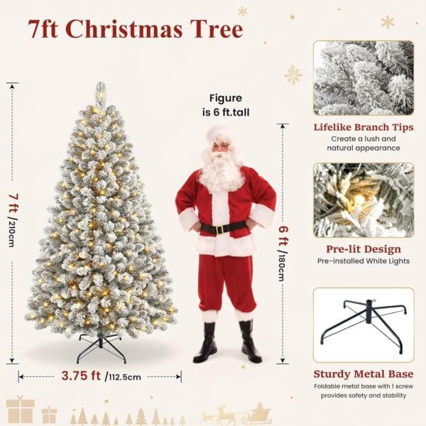 SHareconn 7ft Pre Lit Christmas Tree Snow Flocked with 13 Modes & 932 Tips