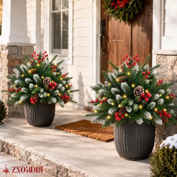 2-Pack Prelit Christmas Pot Inserts with Pinecones & Berries