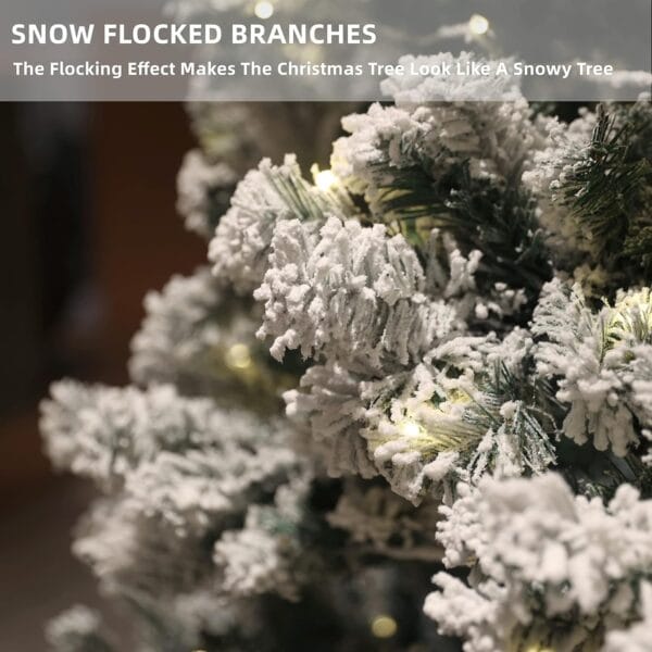 81g9KYjMF3L._AC_SL1500_ Asinse 7ft Pre-Lit Snow Flocked Christmas Tree with 450 Chasing Warm LED Lights