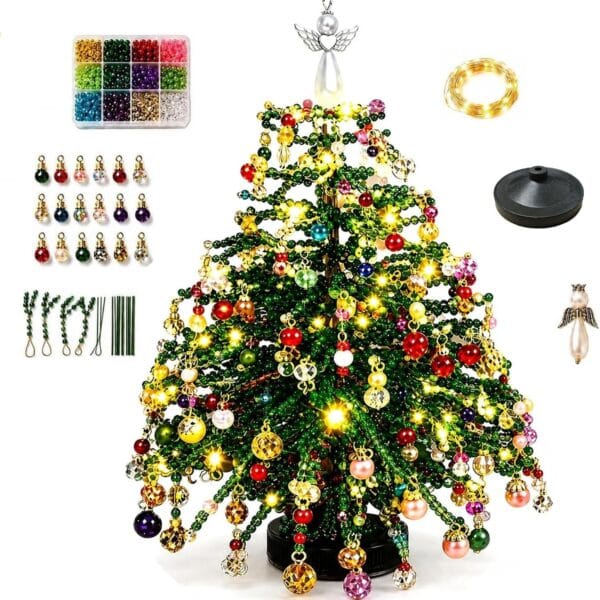 DIY Beaded Christmas Tree Kit with Lights, 3D Holiday Craft Set