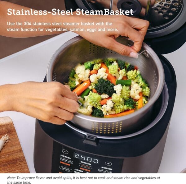 Cosori Rice Cooker 5L, 10 Cups, Ceramic Coated Inner Pot, Slow & Steamer, Black
