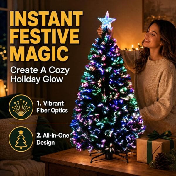 New Christmas Tree X-Mas Tree Fiber Optic Color Changing Multi Colour Led Lights With Star Free Standing Indoor Tree Lights XMAS Gift (7 FT)