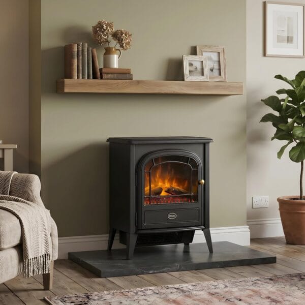 Dimplex Club Optiflame Electric Stove, Black Freestanding Electric Fire with Artificial Logs