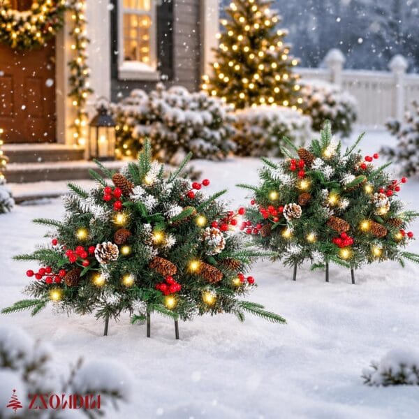 2-Pack Prelit Christmas Pot Inserts with Pinecones & Berries